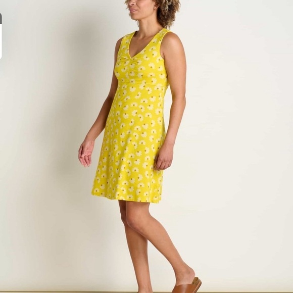 NWT Toad&Co Rosemarie Sleeveless Yellow Half Daisy Print Dress W Zipper Pocket - Picture 2 of 3